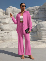 Fashion Commuter Women'S Trousers Suit Spring/Autumn New Casual Solid Color Long-Sleeved Single-Breasted Top Loose Trousers Suit